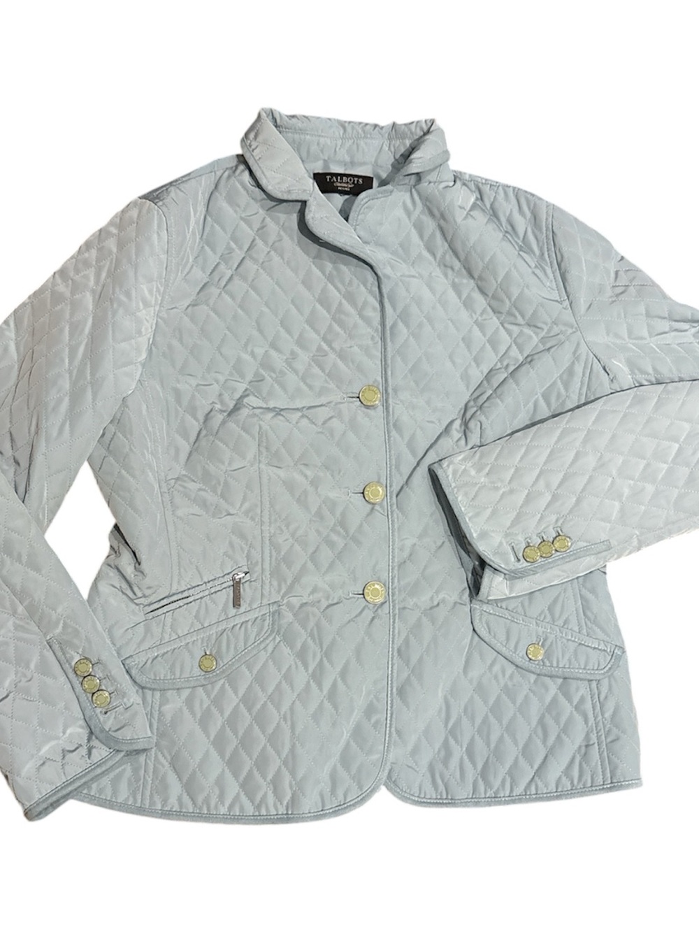 Talbots Quilted Jacket with Silver Tone Hardware and Buttons Pale Mint Blue